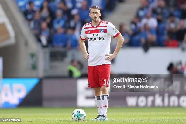 Aaron Hunt of Hamburg waits to take a free kick during the Bundesliga match between TSG 1899 Hoffenheim and Hamburger SV at Wirsol Rhein-Neckar-Arena...