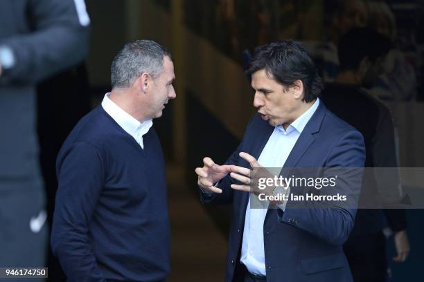 Sunderland manager Chris Coleman chats to Reading manager Paul Clement during the Sky Bet Championship match between Reading and Sunderland at...