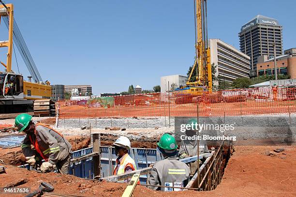 Workers begin underground excavation during the construction of the Gautrain underground railway, in Sandton, Johannesburg, South Africa, Thursday,...