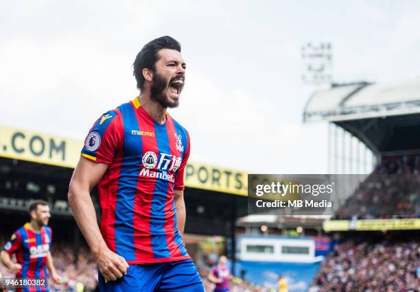 James Tomkins of Crystal Palace celebrates after scoring goal during the Premier League match between Crystal Palace and Brighton and Hove Albion at...