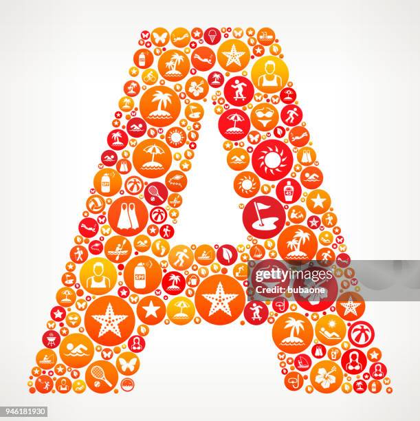 ilustraciones, imágenes clip art, dibujos animados e iconos de stock de un patrón de vacaciones de verano divertido vector icono de la letra - letra a con flores vector a