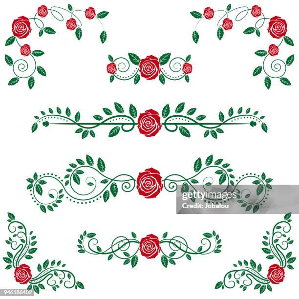 kalligraphische floral scroll und rosen - rose stock-grafiken, -clipart, -cartoons und -symbole