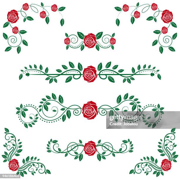 stockillustraties, clipart, cartoons en iconen met kalligrafische floral schuiven en rozen - filigree