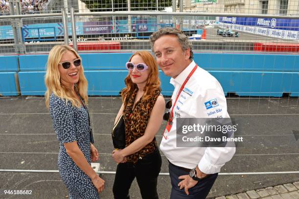 Sienna Miller, Josephine de La Baume and FIA Formula E CEO Alejandro Agag attend the ABB FIA Formula E CBMM Niobium Rome E-Prix 2018 on April 14,...