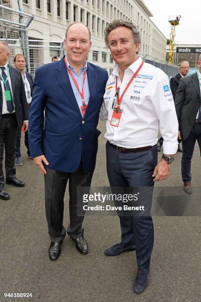 Prince Albert II of Monaco and FIA Formula E CEO Alejandro Agag attend the ABB FIA Formula E CBMM Niobium Rome E-Prix 2018 on April 14, 2018 in Rome,...