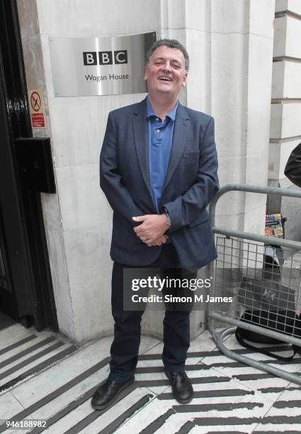 Steven Moffat seen at the BBC on April 14, 2018 in London, England.