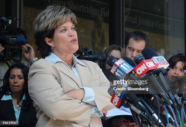 Jamie Harmon, an attorney from Harmon & Associates, makes a statement to the media about murder suspect John Mark Karr, Tuesday, August 22, 2006 in...