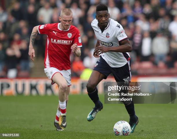 Bolton Wanderers' Sammy Ameobi during the Sky Bet Championship match between Barnsley and Bolton Wanderers at Oakwell Stadium on April 14, 2018 in...