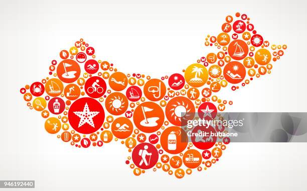china summer vacation fun vector icon pattern - yellow pool floatie stock illustrations