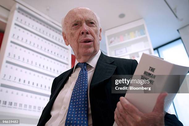 Nobel Prize winner, Professor James Watson, co-discoverer of the structure of DNA poses at the Wellcome Collection exhibition in central London, UK,...