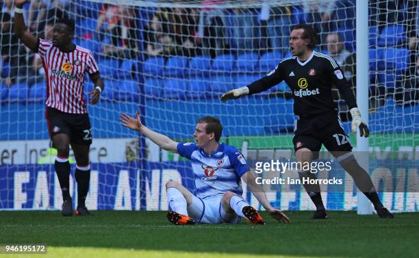 Jon Dadi Bodvarsson is brought down leading to a first half penalty for Reading during the Sky Bet Championship match between Reading and Sunderland...