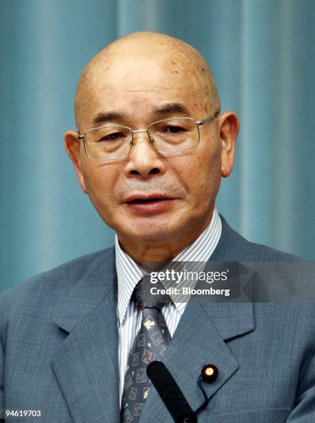 Takehiko Endo, Japan's minister of agriculture, forestry and fisheries, speaks to the media during a news conference at the prime minister's official...