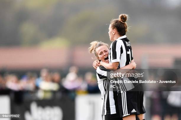 Lisa Boattin celebrates 1-2 goal during the serie A match between Juventus Women and Brescia Calcio Femminile on April 14, 2018 in Vinovo, Italy.