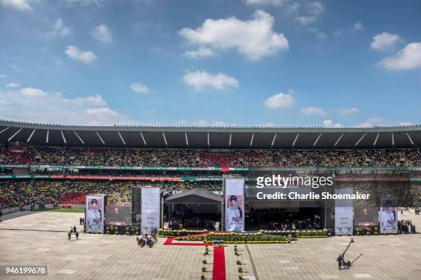 View of the funeral for Winnie Mandela held at the Orland Stadium on April 14 in Soweto, South Africa. The former wife of the late South African...