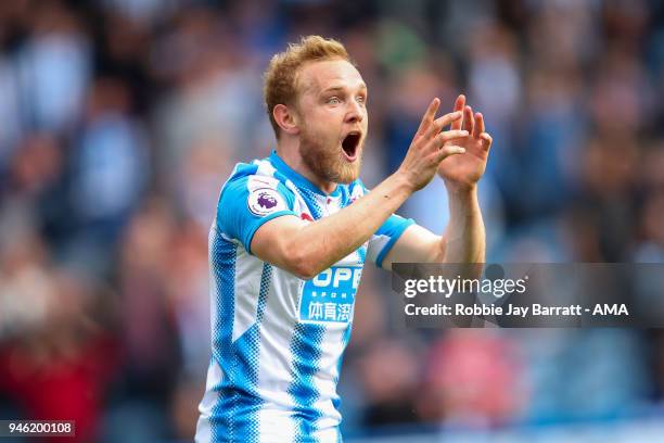 Alex Pritchard of Huddersfield Town reacts during the Premier League match between Huddersfield Town and Watford at John Smith's Stadium on April 14,...