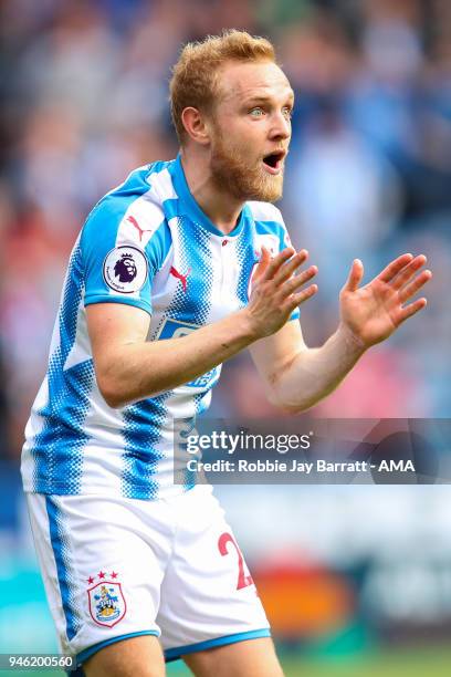 Alex Pritchard of Huddersfield Town reacts during the Premier League match between Huddersfield Town and Watford at John Smith's Stadium on April 14,...