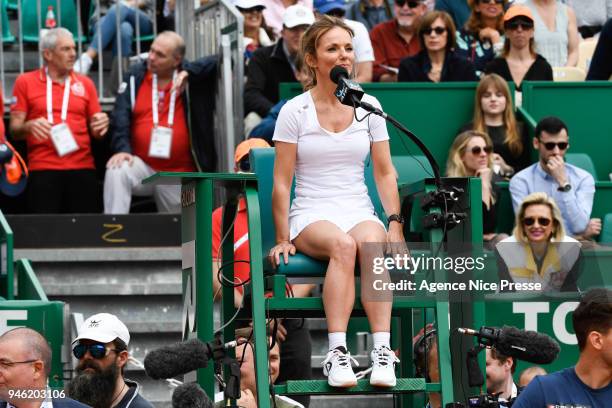 Gerri Halliwell member of the former Spice Girls during the Masters 1000 Monte Carlo, Day 1, at Monte Carlo on April 14, 2018 in Monaco, Monaco.