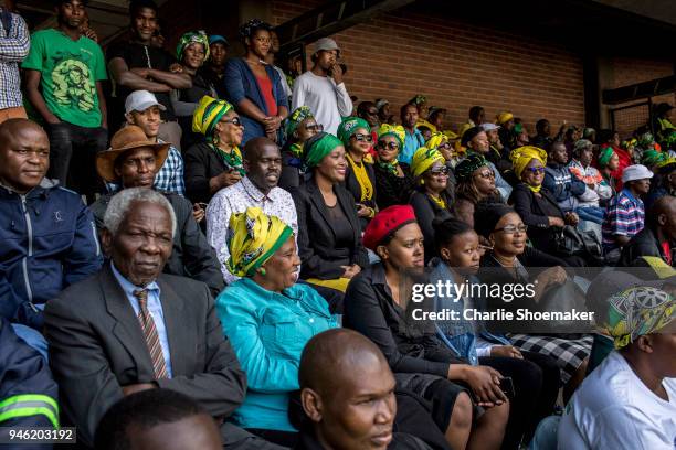 Crowd watches from the stands during the funeral for Winnie Mandela held at the Orland Stadium on April 14 in Soweto, South Africa. The former wife...