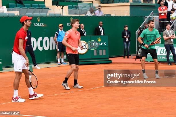 Exhibition with David Goffin, Novak Djokovic and Gregor Dimitrov during the Masters 1000 Monte Carlo, Day 1, at Monte Carlo on April 14, 2018 in...