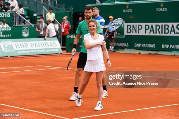 Gerri Halliwell member of the former Spice Girls with gregor Dimitrov during the Masters 1000 Monte Carlo, Day 1, at Monte Carlo on April 14, 2018 in...