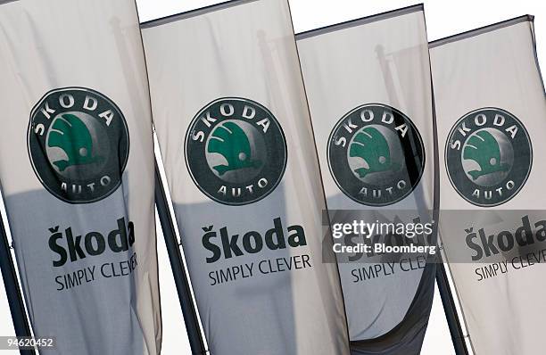 Flags fly at the Skoda car plant in Mlada Boleslav, Czech Republic, Thursday, October 19, 2006.