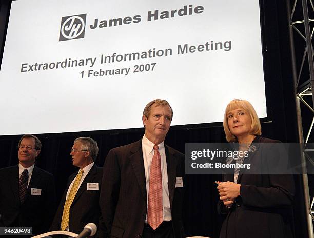 James Hardie board members, including Louis Gries, chief executive officer, second from right, and Meredith Hellicar, Chairwoman, front right, are...