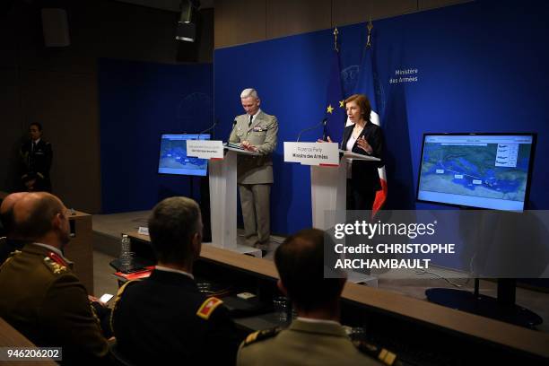 French Army Chief of Staff, General Francois Lecointre and French Defence Minister Florence Parly hold a joint press conference at the Ministry of...