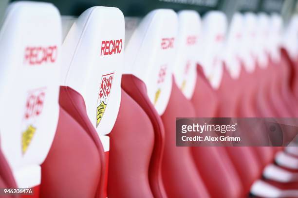 General view of the bench prior to the Bundesliga match between VfB Stuttgart and Hannover 96 at Mercedes-Benz Arena on April 14, 2018 in Stuttgart,...