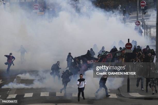 Police use water cannons and tear gas to clear protesters during a demonstration in support of the Notre-Dame-des-Landes ZAD anti-airport camp on...