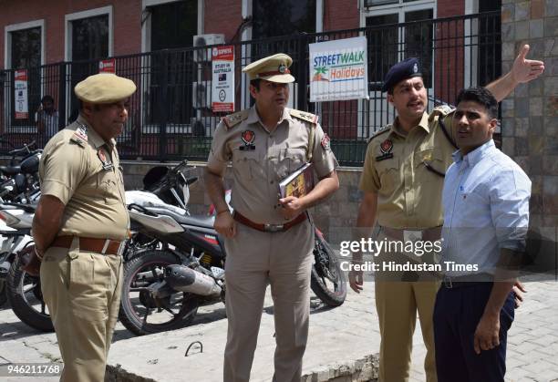 Kuldeep Singh Chahal inspecting the spot where Punjabi Singer Parmish Verma was shot by unidentified men, last night at around 1:30am outside his...