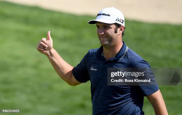 Jon Rahm of Spain on the 18th green during the third round of the Open de Espana at Centro Nacional de Golf on April 14, 2018 in Madrid, Spain.