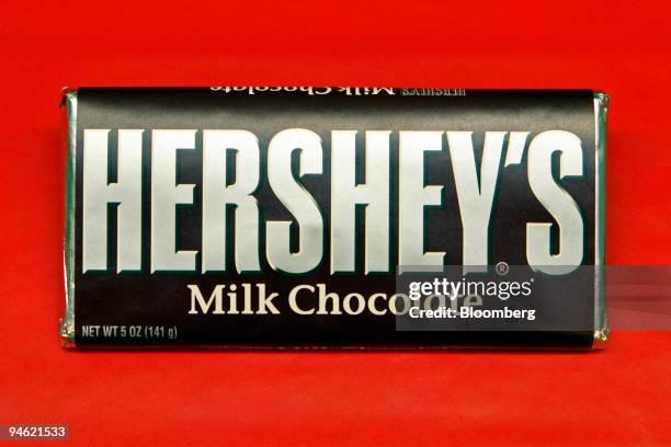Hershey's Milk Chocolate bar is arranged for a photograph, October 19 in New York. Hershey Co., the largest U.S. Chocolate maker, reported a 61...