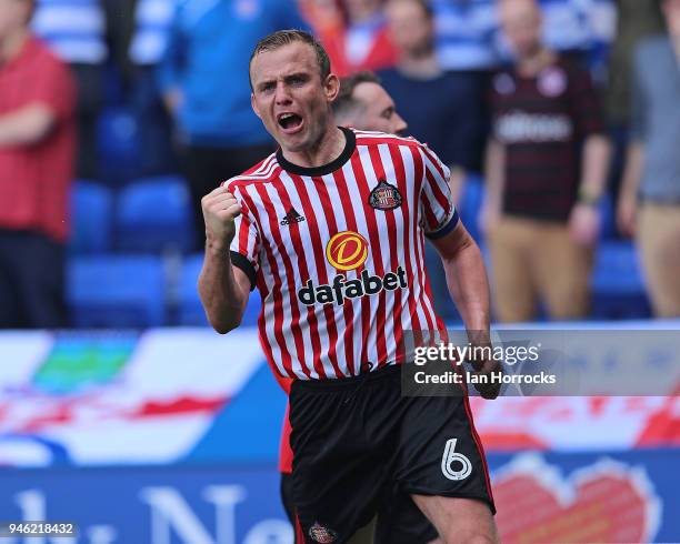 Lee Cattermole of Sunderland celebrates after he scores their second goal during the Sky Bet Championship match between Reading and Sunderland at...