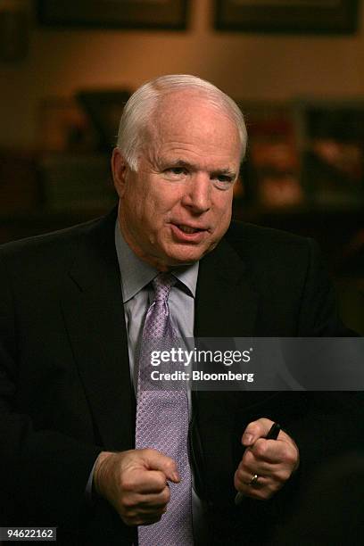 Senator John McCain, a Republican from Arizona, speaks during an interview in the Senator?s office on Capitol Hill in Washington, D.C. Friday,...