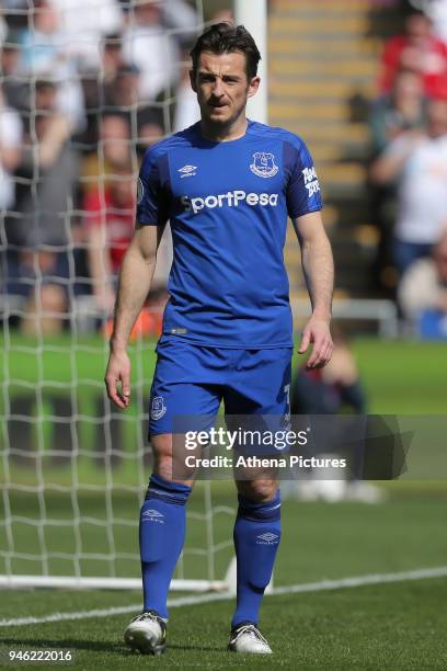 Leighton Baines of Everton in action during the Premier League match between Swansea City and Everton at The Liberty Stadium on April 14, 2018 in...