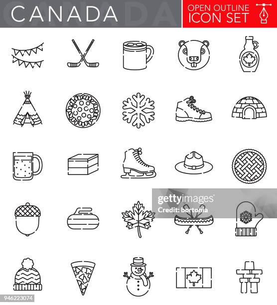 canada open outline icon set - hawaiian pizza stock illustrations