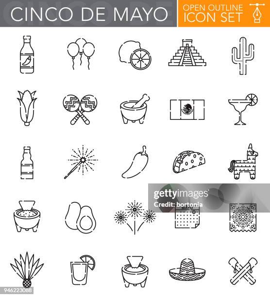 stockillustraties, clipart, cartoons en iconen met cinco de mayo open overzicht icon set - tortilla