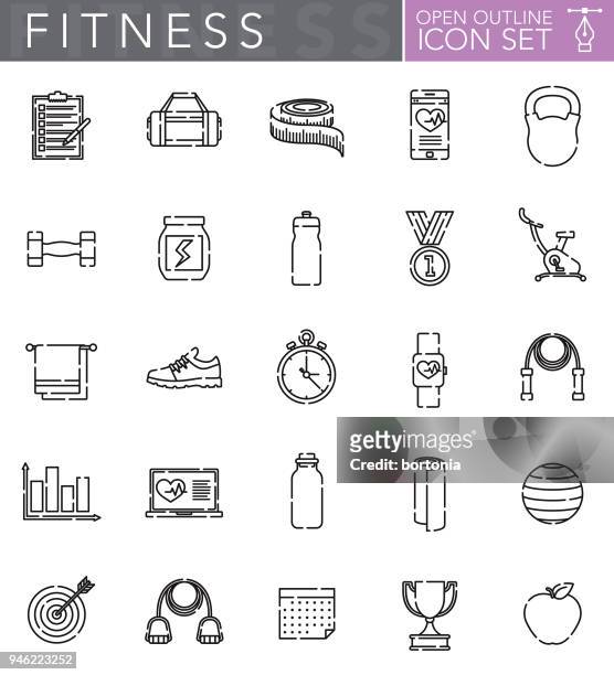 fitness-offene kontur-icon-set - open workouts stock-grafiken, -clipart, -cartoons und -symbole