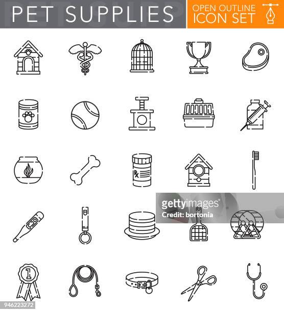 pet supplies open outline icon set - collar icon stock illustrations