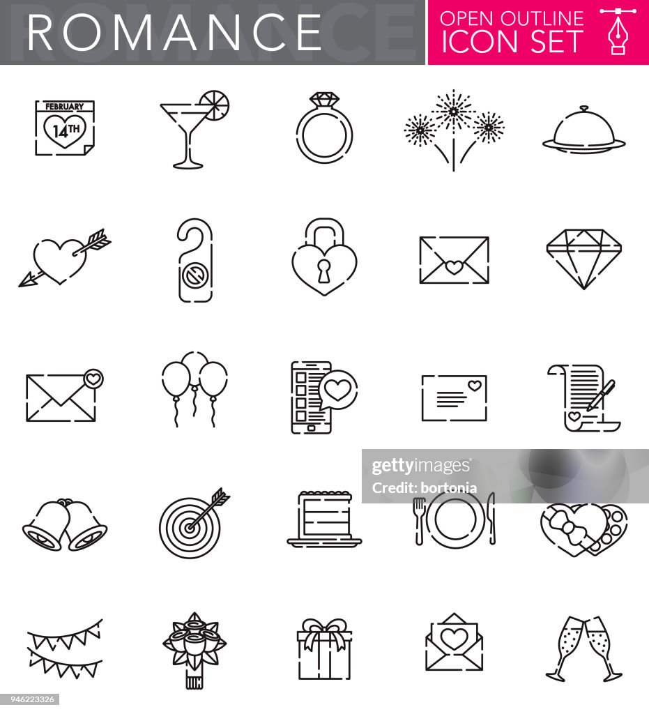 Romance Open Outline Icon Set