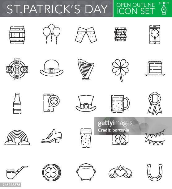 illustrations, cliparts, dessins animés et icônes de saint patrick day contour ouvert icon set - whisker