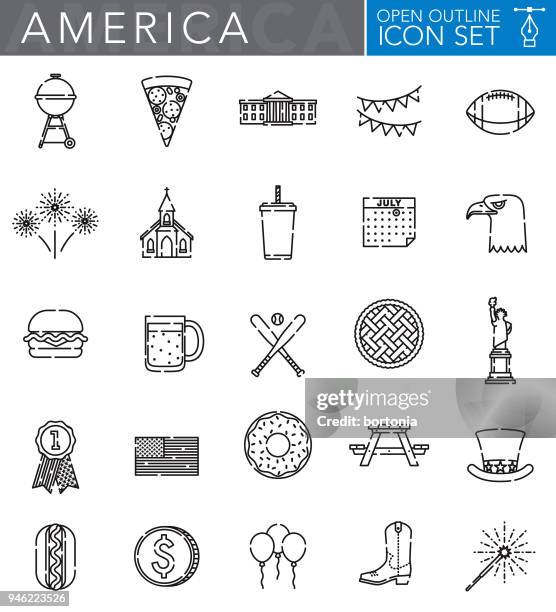 stockillustraties, clipart, cartoons en iconen met usa open overzicht icon set - bald eagle with american flag