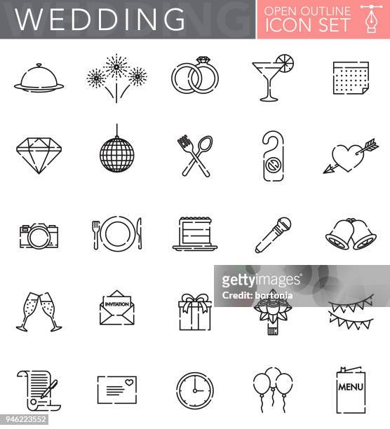 ilustrações de stock, clip art, desenhos animados e ícones de wedding open outline icon set - casamento