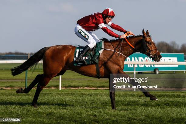 Davy Russell riding Tiger Roll clear the last to win The Randox Health Grand National Handicap Steeple Chase at Aintree racecourse on April 14, 2018...