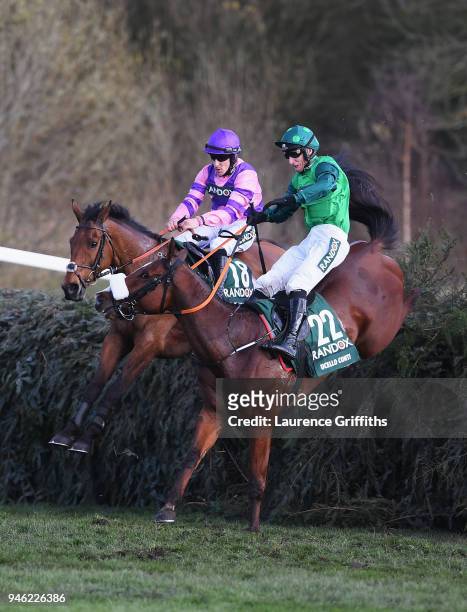 Long time front-runner Daryl Jacob riding Ucello Conti struggles at Canal Turn during the 2018 Randox Health Grand National at Aintree Racecourse on...