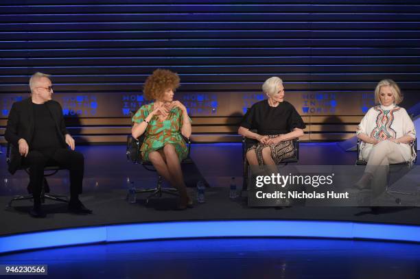 Markus Strobel, Michaela Angela Davis, Maye Musk, and Sheila Nevins speak onstage at the 2018 Women In The World Summit at Lincoln Center on April...