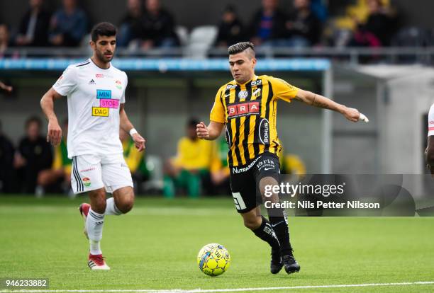 Rewan Amin of Dalkurd FF and Paulinho of BK Hacken during the Allsvenskan match between BK Hacken and Dalkurd FF at Bravida Arena on April 14, 2018...