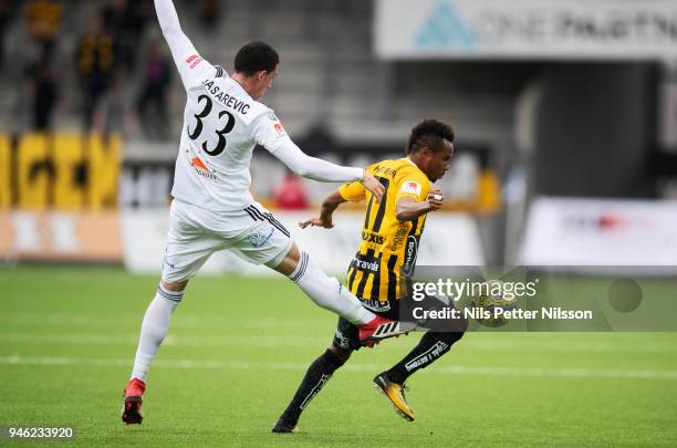 Irvan Jasarevic of Dalkurd FF and Nasiru Mohammed of BK Hacken during the Allsvenskan match between BK Hacken and Dalkurd FF at Bravida Arena on...