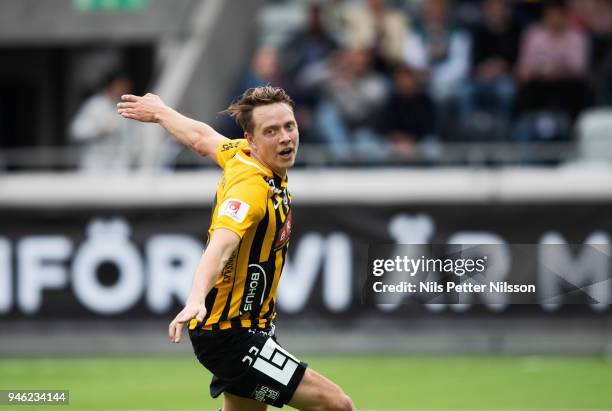 Viktor Lundberg of BK Hacken celebrates after scoring to 2-0 during the Allsvenskan match between BK Hacken and Dalkurd FF at Bravida Arena on April...