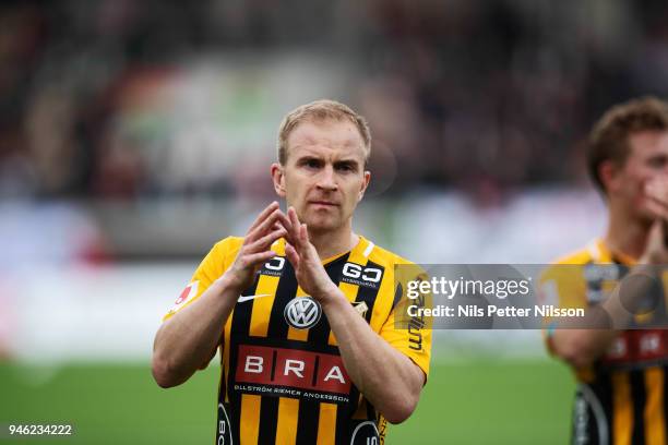 Kari Arkivou of BK Hacken during the Allsvenskan match between BK Hacken and Dalkurd FF at Bravida Arena on April 14, 2018 in Gothenburg, Sweden.